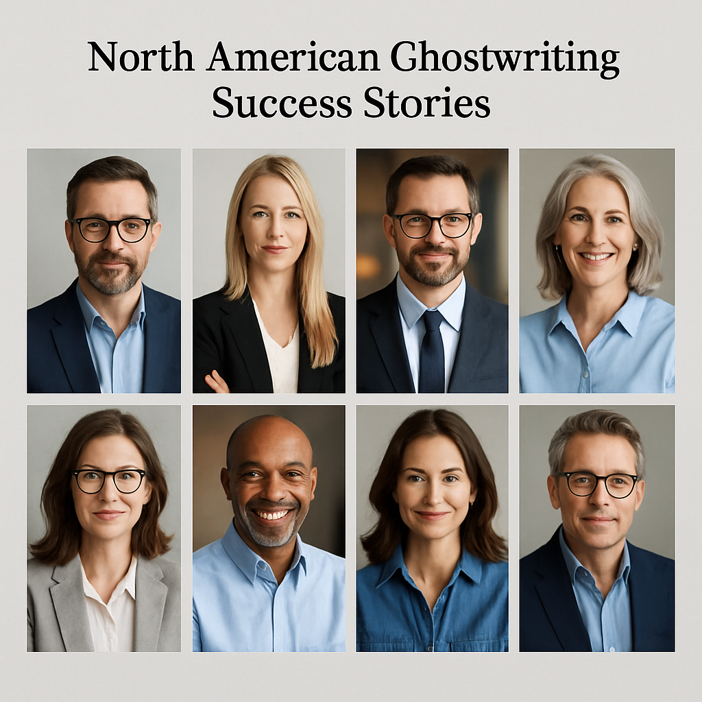Professional headshots grid of successful North American ghostwriters showcasing industry expertise