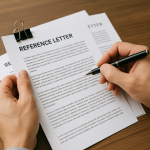 Close-up image of ghostwriting reference letters being reviewed with pen - ghostwriter references