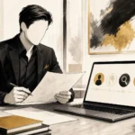 Business owner reviewing a writing contract and content workflow with AI disclosure checkpoints.