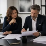 Business leader reviewing ghostwritten content with a strategist during an executive content planning session.