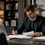 Business owner reviewing a ghostwriting agreement before signing