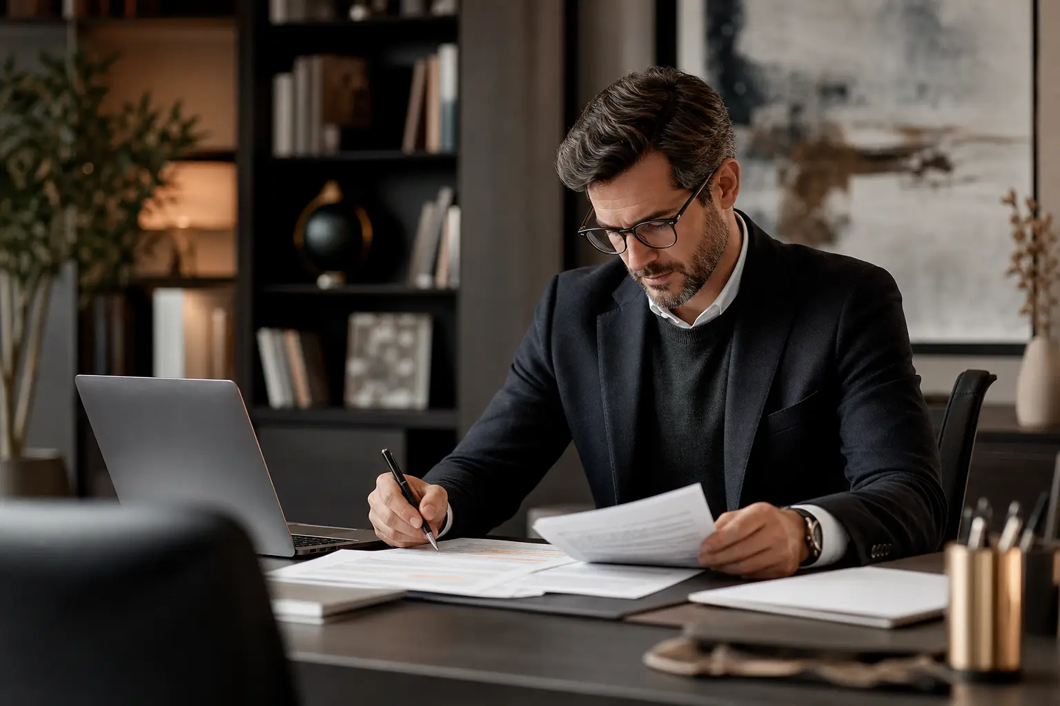 Business owner reviewing a ghostwriting agreement before signing